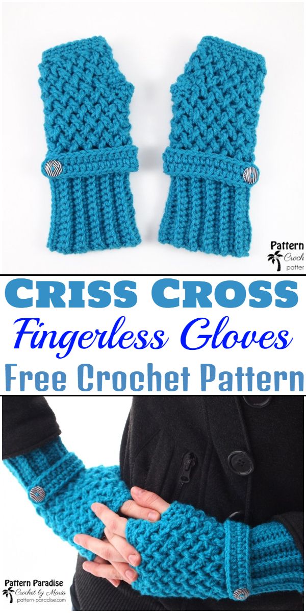 Free Crochet Criss Cross Fingerless Gloves Pattern