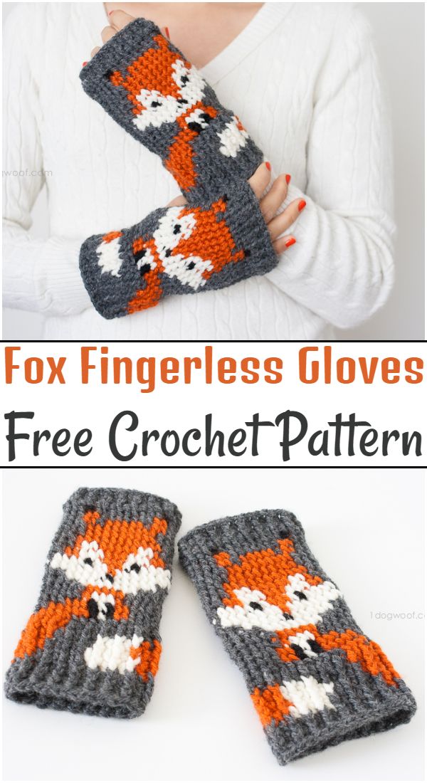 Free Crochet Fox Fingerless Gloves Pattern