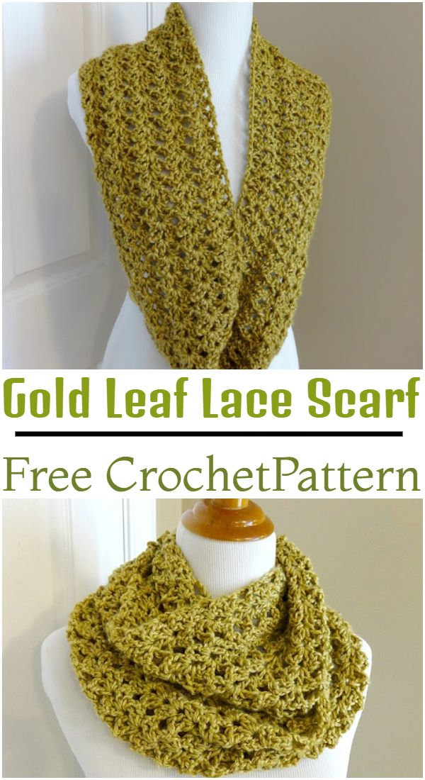 Free Crochet Gold Leaf Lace Scarf Pattern