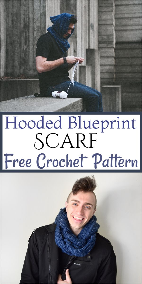 Free Crochet Hooded Blueprint Scarf Pattern