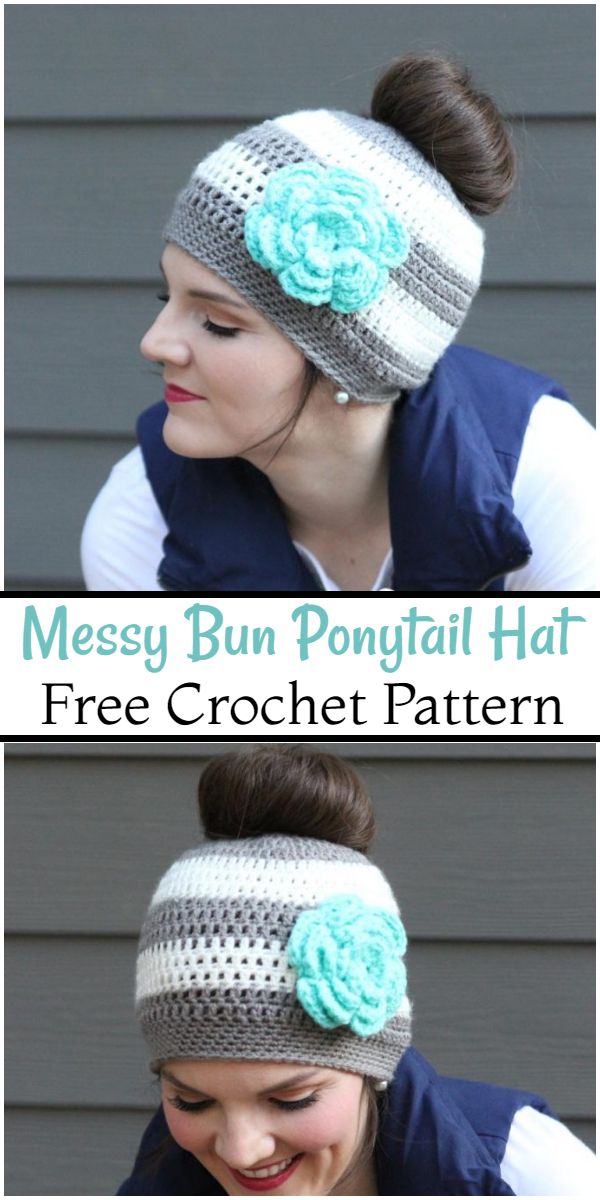 Free Crochet Messy Bun Ponytail Hat Pattern