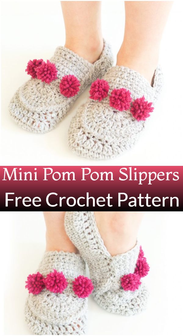 Free Crochet Mini Pom Pom Slippers Pattern