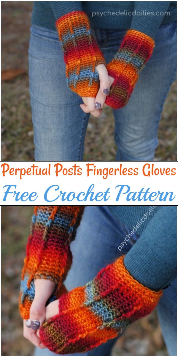 Free Crochet Perpetual Posts Fingerless Gloves Pattern