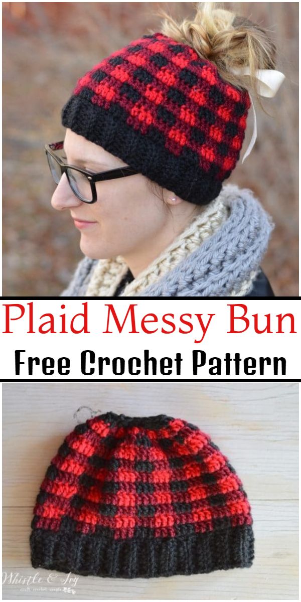 Free Crochet Plaid Messy Bun Pattern