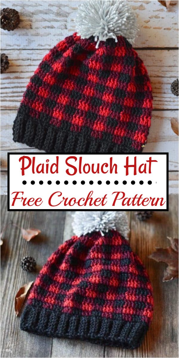 Free Crochet Plaid Slouch Hat Pattern