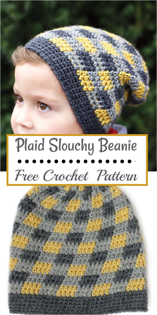 Free Crochet Plaid Slouchy Beanie Pattern