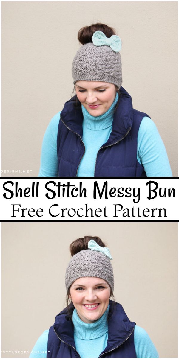 Free Crochet Shell Stitch Messy Bun Pattern