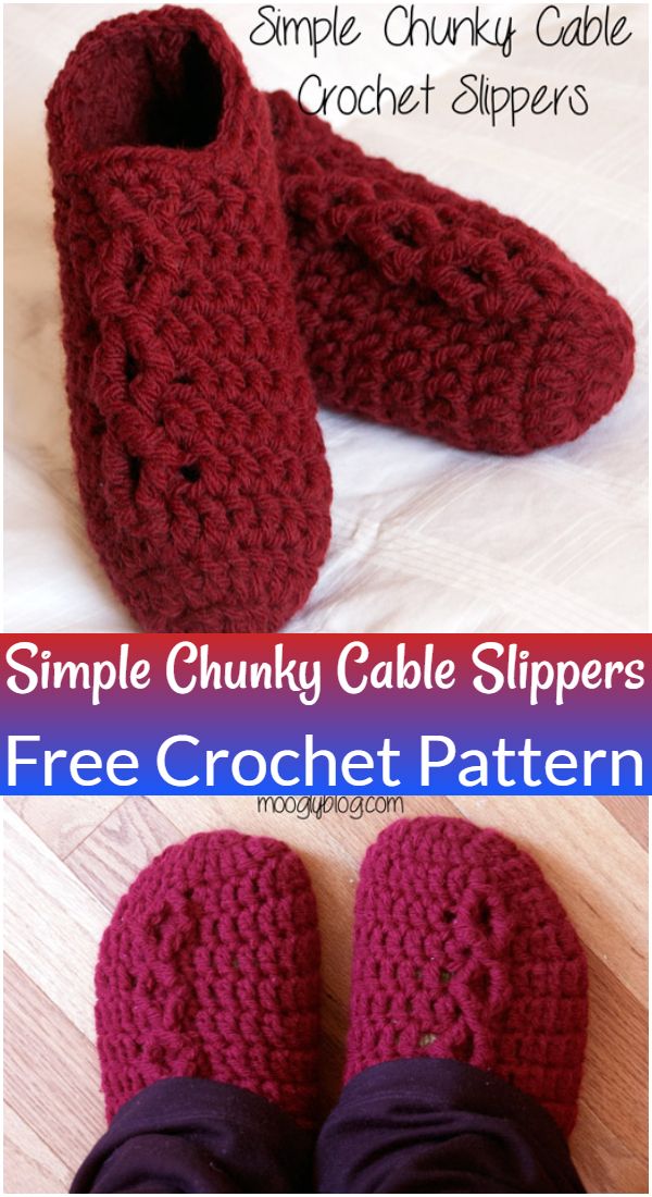 Free Crochet Simple Chunky Cable Slippers Pattern