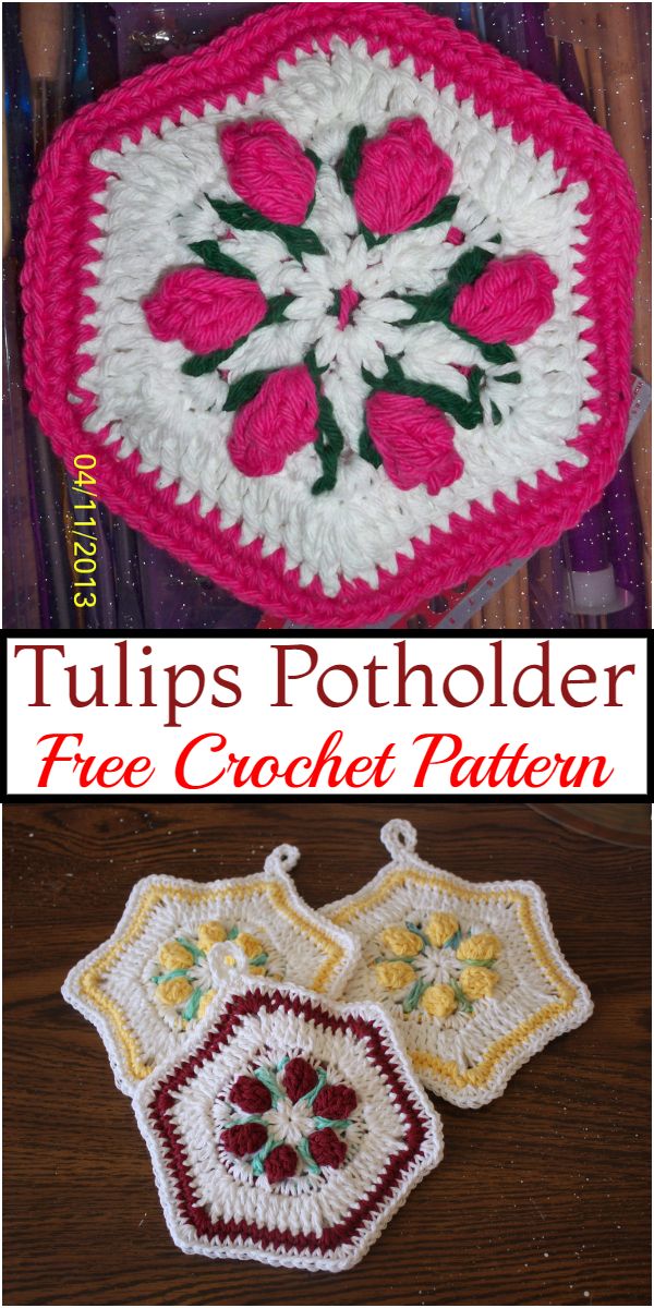 Free Crochet Tulips Potholder Pattern